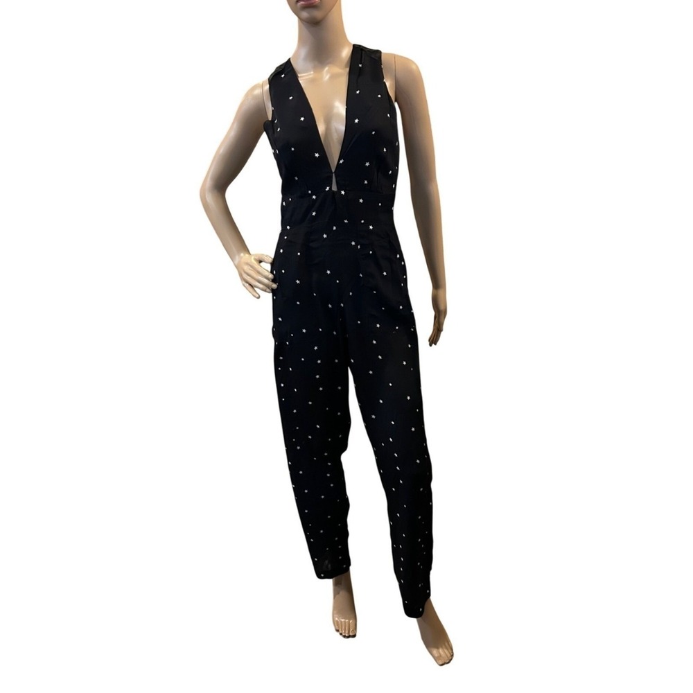 Reformation‎ Star Print Jumpsuit Womens Small Blk White Celestial Festival-Ready